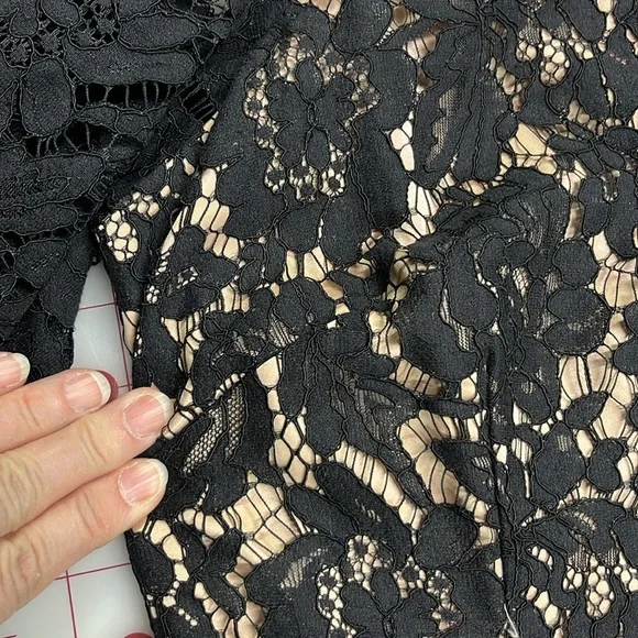 ELIZA J Cocktail/Wedding Floral Black Lace Off Shoulder Flutter SLV Sheath 10 - Picture 8 of 16